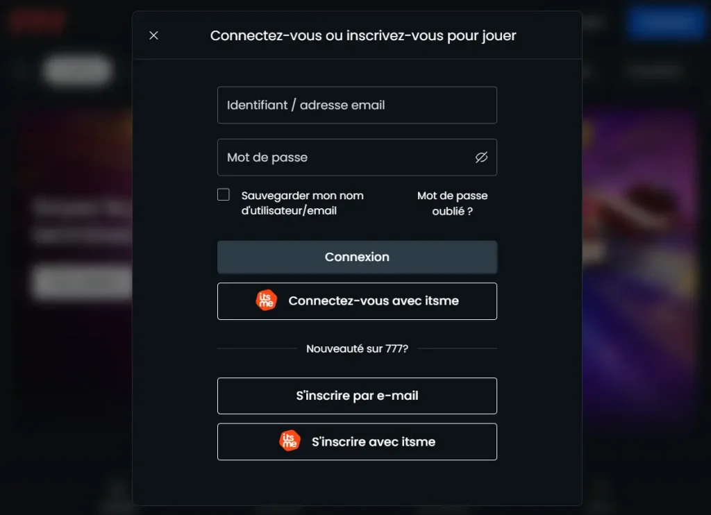 Inscription pour code promo Casino777