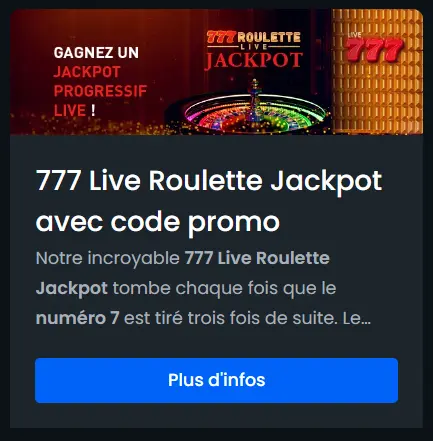 Live Roulette Jackpot avec code promo