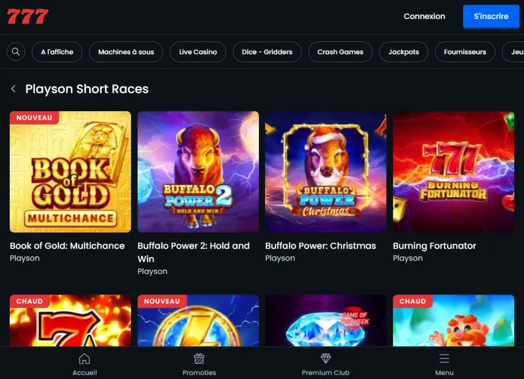 Jeux sur 777 Casino